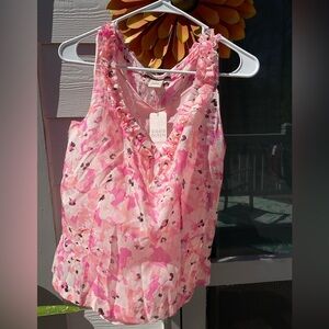 NWT Sigrid Olsen Pink Floral Ruffle V-Neck Sleeveless Camisole Top Size 8